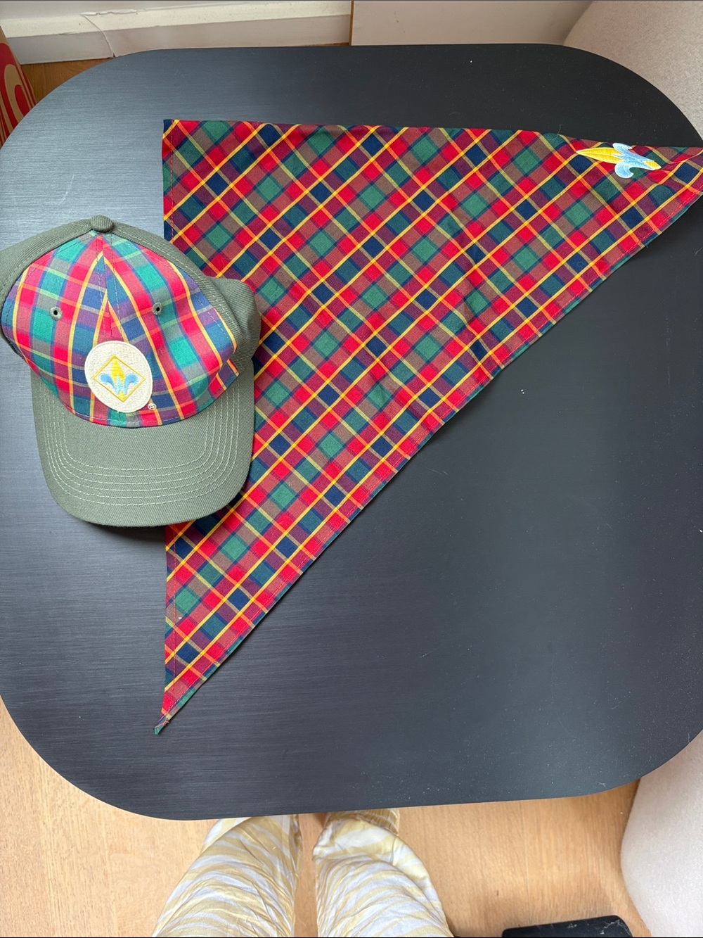 Kids Plaid Cap and Bandana Set - Red & Green Plaid